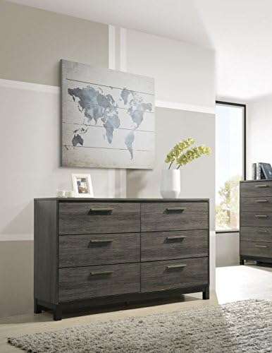 Roundhill Furniture Ioana 187 Antique Grey Finish Wood Bed Room Set, King Size Bed, Dresser, Mirror, 2 Night Stands