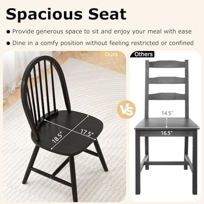 HAPPYGRILL 2 Pieces Wooden Dining Chairs Set, Vintage Armless Windsor Chairs, Kitchen Dining Chairs with Backrest, Black