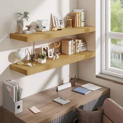 48 Inch Floating Shelves for Wall - 12 Inch Deep Fireplace Mantel Shelf - Wood Floating Shelf for Wall - Large Storage Shelves Wall Mount for Living Room & Bedroom - Oak - Set of 1
