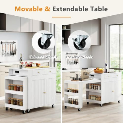 GIANTEX 72”-44.5” Extendable Kitchen Island with Storage, Power Outlet