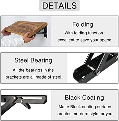 Folding Shelf Brackets - 14 Inch 2 Pcs Heavy Duty Metal Collapsible Shelf Bracket, DIY Wall Mounted Shelf Bracket, Space Saving for Bench