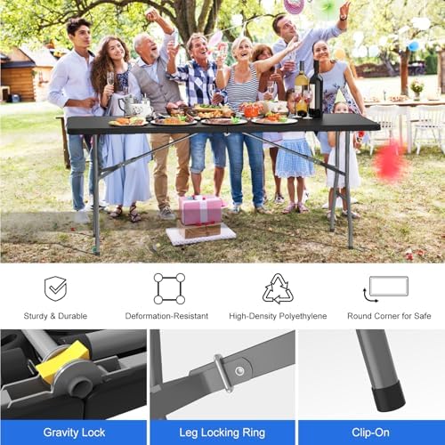6FT Folding Tables for Camping Party Picnic, School, 4 Pack, Black