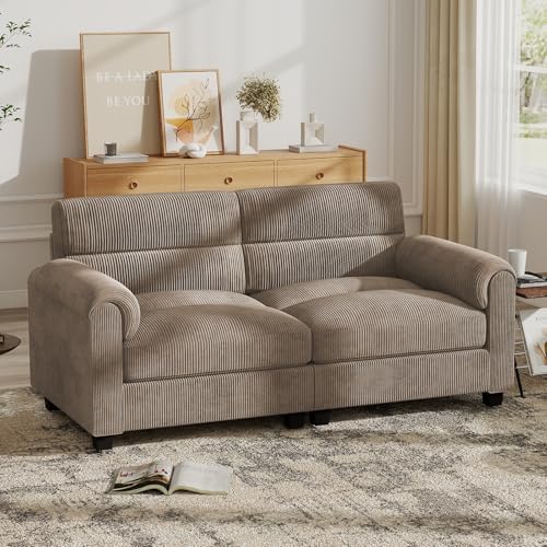 Bonzy Home Loveseat Sofa for Living Room, Corduroy, Light Brown