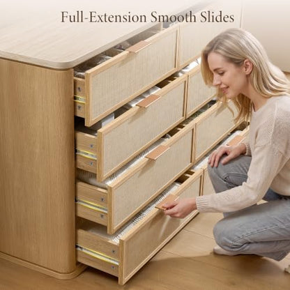 Rattan Dresser for Bedroom, 55'' Wide 8 Drawer Dresser