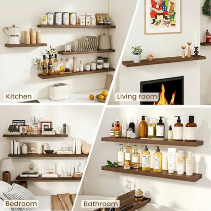 Dreamland 32inch Floating Shelves for Wall, Rustic Walnut Floating Shelves for Bathroom|Bedroom|Kitchen, Deep Wall Mounted Book Shelf, Wood Storage Display Shelf for Home Decor, Set of 2