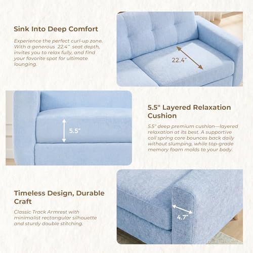 WELAX 65" Loveseat Lounge Sofa, Modern Decor Love Seat Couches for Living Room, Button Tufted Upholstered Small Couch with Solid Wood Legs, Comfy Sofas Furniture for Home, Apartment, Blue