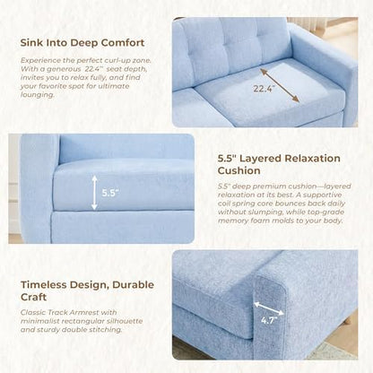 WELAX 65" Loveseat Lounge Sofa, Modern Decor Love Seat Couches for Living Room, Button Tufted Upholstered Small Couch with Solid Wood Legs, Comfy Sofas Furniture for Home, Apartment, Blue