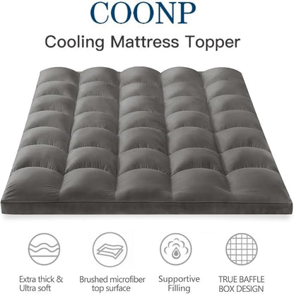 COONP Full XL Mattress Topper, Extra Thick Pillowtop, Cooling Plush Mattress Pad Cover Bed Topper Protector with 8-21 Inch Deep Pocket (Grey, Full XL)