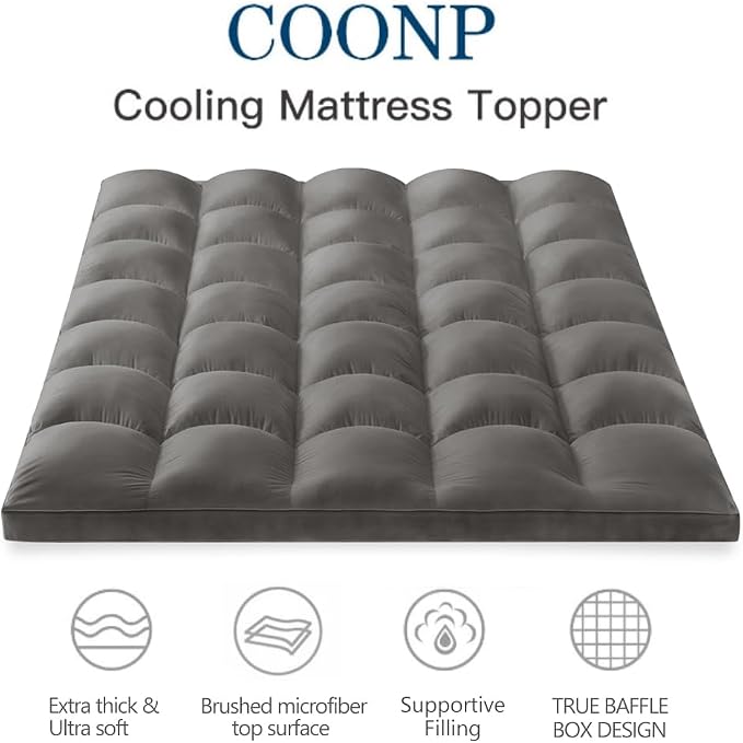 COONP Full Mattress Topper, Extra Thick Pillowtop, Cooling Plush Mattress Pad Cover Bed Topper Protector with 8-21 Inch Deep Pocket (Grey, Full)