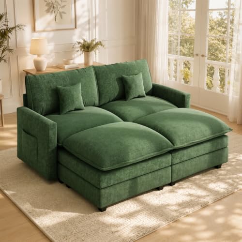 74 Inch Cloud Couch Sectional, Modular Sectional Sofa with 2 Ottoman, Green