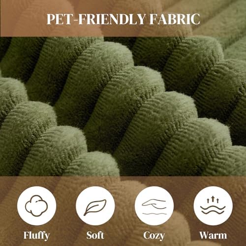 95" L Shaped Cloud Boneless Sectional Couches for Living Room, Modern Comfy Modular Deep Seat Memory Foam Compressed Corduroy Sofa Oversized Left Facing Chaise, No Assembly Required, Green