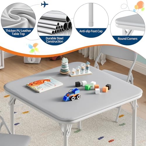 GarveeHome 5-Piece Kids Folding Table and Chairs Set, Activity Table Set