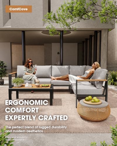 Aluminum Outdoor Patio Furniture Loveseat, All Weather Patio Conversation Sets with Washable Thick Cushion, Morden Patio Furniture Set for Porch, Balcony, Deck, Yard,Gray