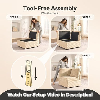 CAODOC 8 Seat Modular Sectional Couch,Corduroy,Convertible U/L-Shaped,Beige