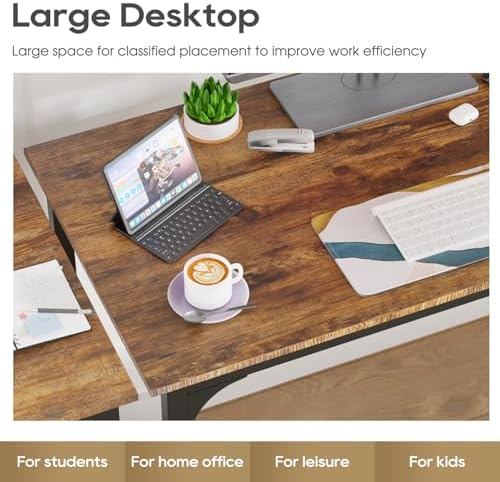 PayLessHere | 39 Inch Computer Desk | Brown | Office Desk with Metal Frame, Adjustable Feet | Water-Resistant, Scratchproof Surface | Sturdy Writing Table for Home Office or Study | Pack of 2