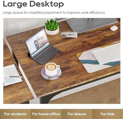 PayLessHere | 39 Inch Computer Desk | Brown | Office Desk with Metal Frame, Adjustable Feet | Water-Resistant, Scratchproof Surface | Sturdy Writing Table for Home Office or Study | Pack of 2