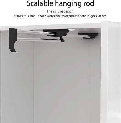 Homsee Wardrobe Armoire Wooden Closet with Mirror, 2 Doors, 2 Drawers, 4 Open Storage Cubes and Hanging Rod for Bedroom, White (35.5”L x 15.8”W x 70.8”H)