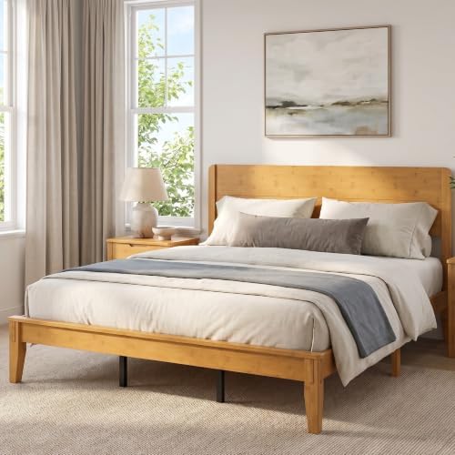 Solid Bamboo King Bed Frame with Headboard, Japanese Joinery