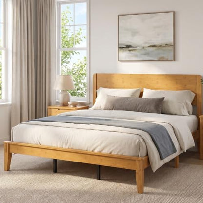 Solid Bamboo King Bed Frame with Headboard, Japanese Joinery