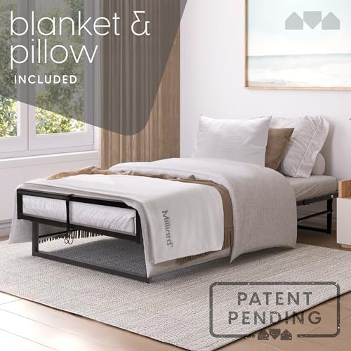 Milliard Deluxe Presidential Folding Bed with Mattress for Adults, Twin Size, Portable Foldable Bed with Bonus Pillow and Blanket Included, 77” x 38", Fold Up, Roll Away, & Hideaway
