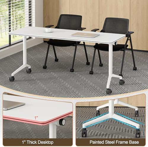 Okeysen Conference Room Table 6 Pack, Modern Folding Training Tables with Flip Top, Mobile Table with Four Locking Wheels, Executive Desk for Meeting Room, Office, Classroom 59.06”x23.62”x29.53”