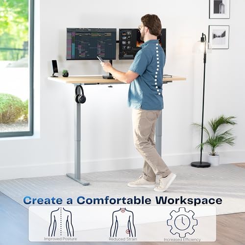 VIVO Electric Standing Desk, Solid 1-Piece 60" x 24" Light Wood Top