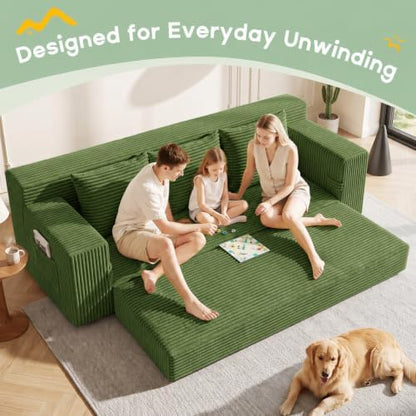 Boneless Couch for Living Room, 3 Seater Convertible Sofa Bed in Box, Green