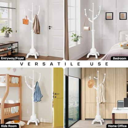 Bekrvio Freestanding Wood Coat Rack with Stable Sphere Base, White
