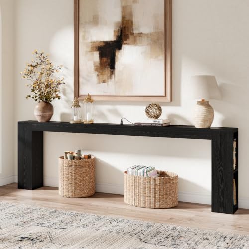 Epecoya Narrow Console Table with USB Charging & Storage, 94.5" Black