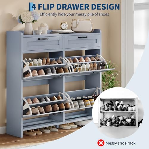 Garvee Shoe Cabinet with 4 Flip Drawers & 2 Top Drawers, Wooden