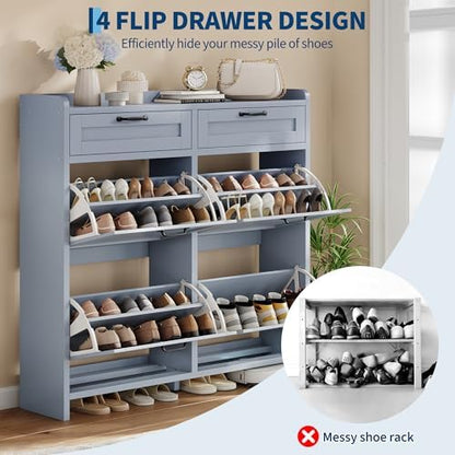 Garvee Shoe Cabinet with 4 Flip Drawers & 2 Top Drawers, Wooden