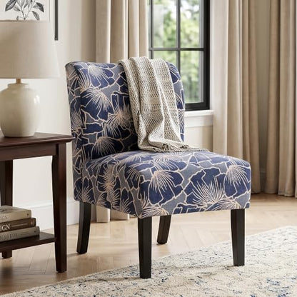 Roundhill Furniture Capa Print Fabric Armless Contemporary Accent Chair, Indigo Botanical Floral