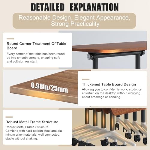 Folding Conference Room Tables, Modular Seminar Conference Table Modern Flip Top Training Meeting Tables, Conference Room Table with Wheels for Home Office Classr, 8 Pack 70.8inch