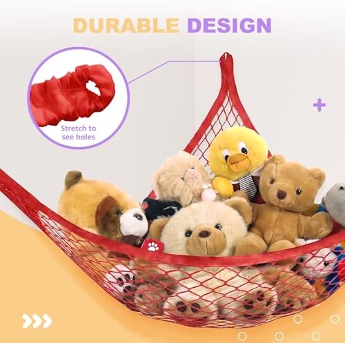 Lazebox Stuffed Animal Net Hammock for Plushie Toys, Stuffed Animal Hammock Corner for Kids' Room Decor, Ideas for Organizing Stuffy Collection