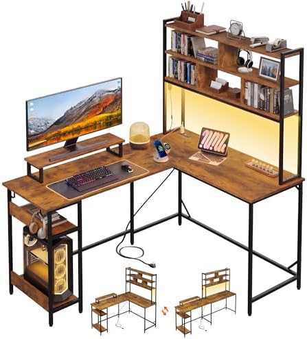 DEVAISE Computer Desk, Home Office, 60 Inch with Hutch, Rustic Brown