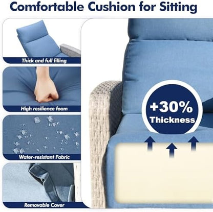 ZZW Outdoor Recliner Chair, Wicker Patio Recliners with Adjustable Backrest and Extended Foot Rest, Reclining Patio Chairs with Flip Table & Removable Cushion Cover for Porch