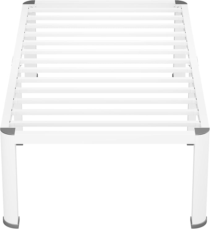 VIPSHOW 18 Inch White Twin Heavy Duty 3500 lbs Bed Frame with Round-Corner Legs & Anti-Squeak Design – Quick Assembly Metal Platform, No Box Spring Needed