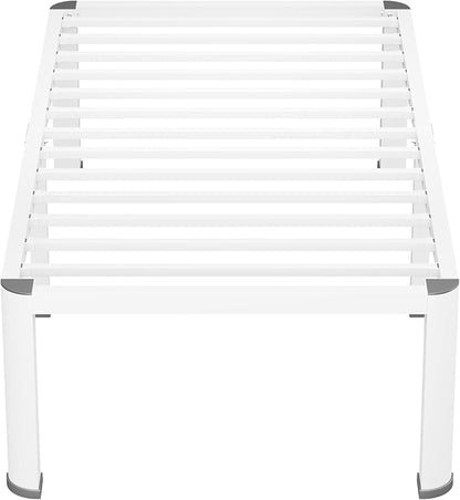 VIPSHOW 18 Inch White Twin Heavy Duty 3500 lbs Bed Frame with Round-Corner Legs & Anti-Squeak Design – Quick Assembly Metal Platform, No Box Spring Needed