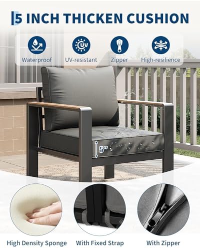 Garvee Aluminum Patio Furniture Set 7 Seats with Coffee Table