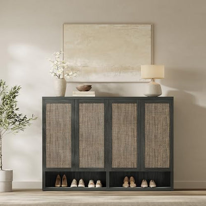 SICOTAS 65.6" Wide Rattan Shoe Storage Cabinet for Entryway with Doors