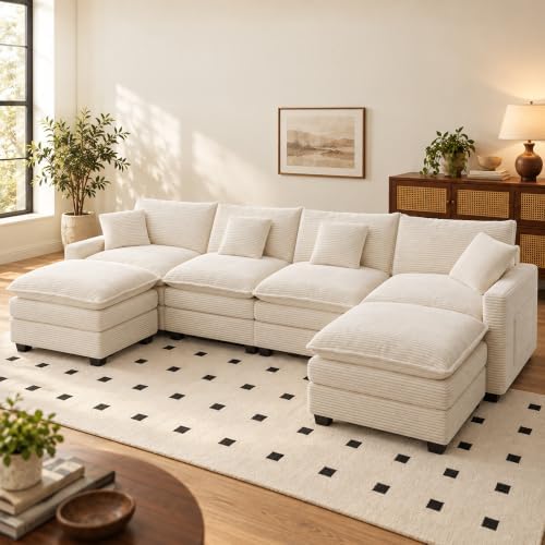 140“ Oversized Modular Sectional Sofa, U Shaped Cloud Couches with Ottomans