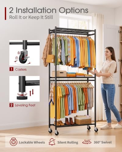 Portable Closet Clothes Rack, Dual Rods, 33 x 12.2 x 79.5 in, Black
