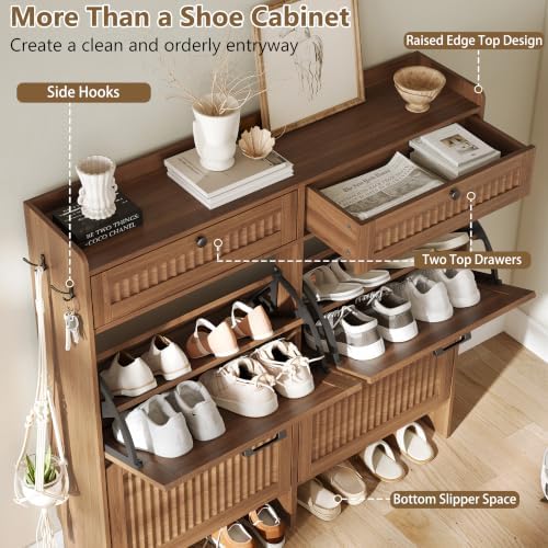 Shoe Cabinet for Entryway with 4 Flip Drawers & 2 Storage Drawers