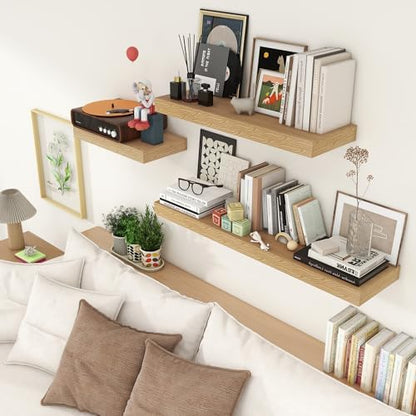 FLYJOE Deep Floating Shelves, 36'' x 12'' Oak Shelves for Wall Set of 2