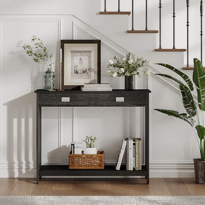 ChooChoo 39" Black Entryway Table with Drawer and Storage Shelf