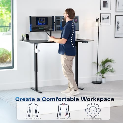 VIVO Electric Standing Desk, 3-Piece 63" x 32" Black Carbon Fiber Top