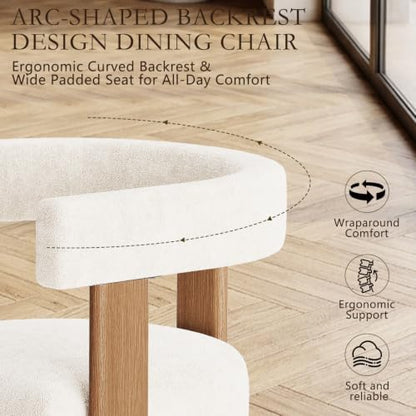 Gaussen Boucle Dining Chairs Set of 4, Mid Century Modern Dining Room Chairs with Solid Wood Legs, Terry Fabric Upholstered Kitchen Chairs, Accent Vanity Chair for Living Room (Cream,4)