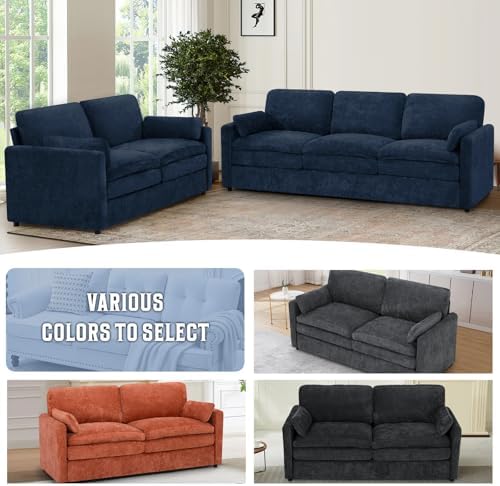 69" Chenille Modern Couch with Cozy & Soft Backrests, Blue