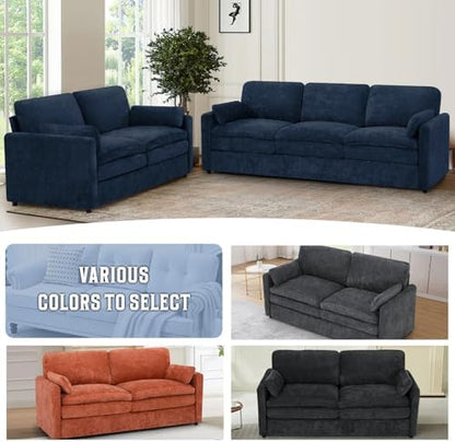 69" Chenille Modern Couch with Cozy & Soft Backrests, Blue