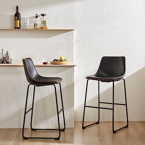 DUMOS Counter Height Bar Stools Set of 2, Faux Leather Metal Bar Chairs